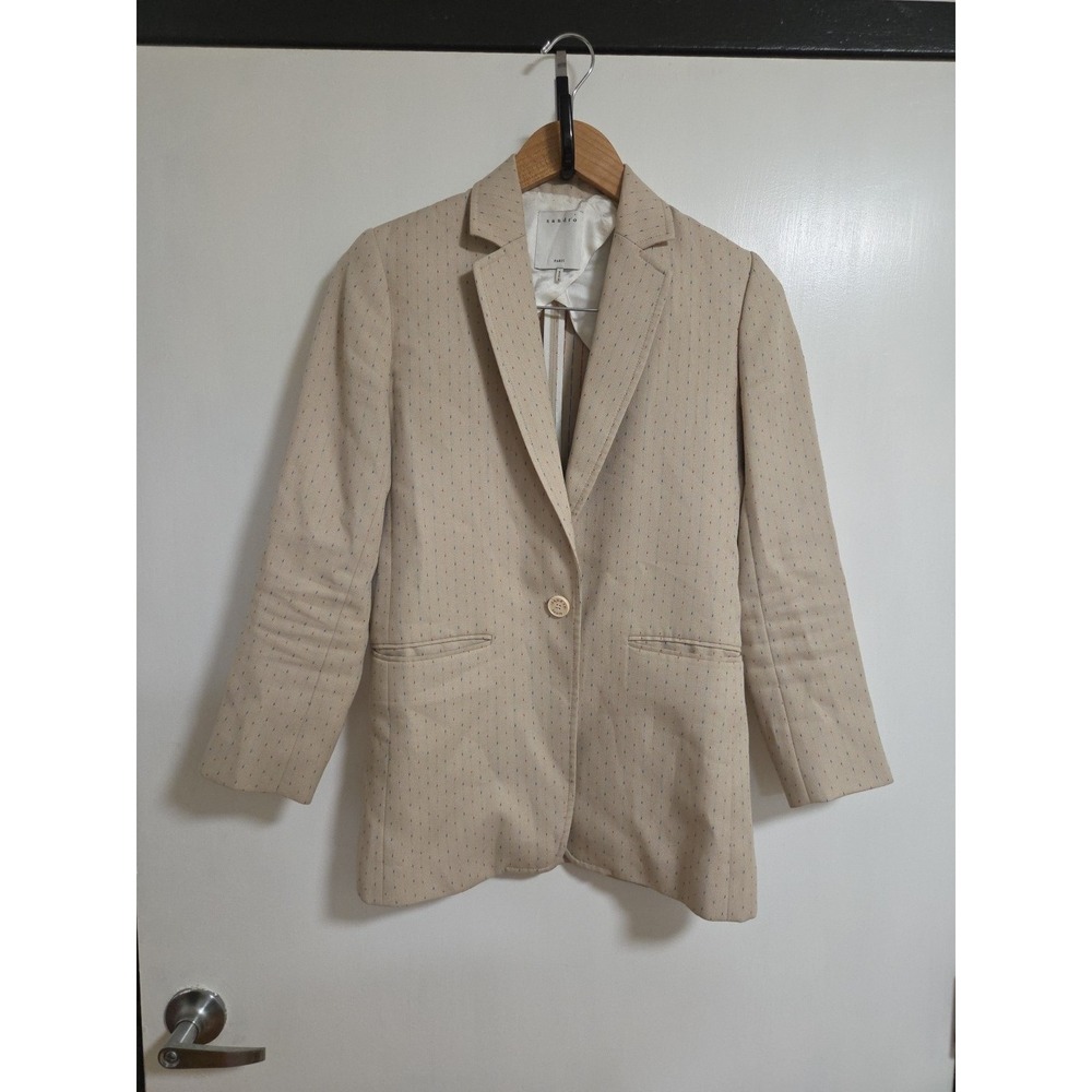 Sandro Womens Preppy Paris Beige Mini Dot Blazer Jacket Size 34 Tailored Chic